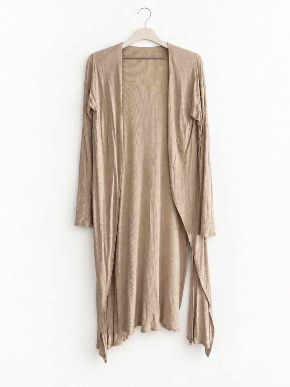 See You Monday Taupe Ribbed Longline Cardigan L